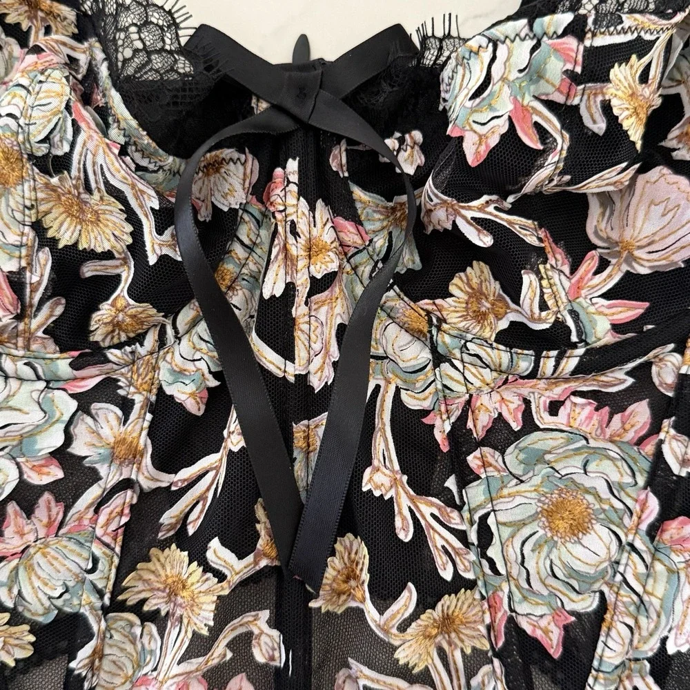 Victoria's Secret Dream Angels Black Floral Embroidery Corset Bustier Top SizeXS